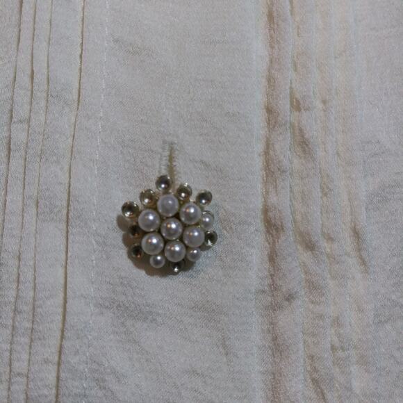 Zara Ivory Long-Sleeve Jewel Button Up Shirt Blouse Size XL - Picture 3 of 8